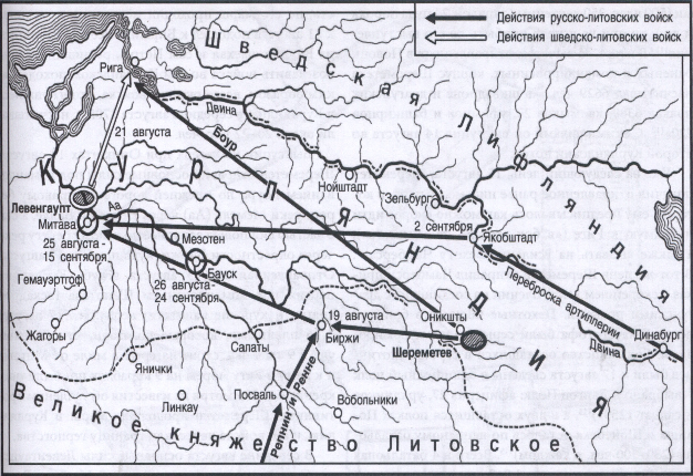 Схема Второго Курляндского похода в августе-сентябре 1705 г.