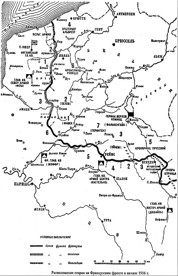 Расположение сторон на французском фронте в начале 1916 г.