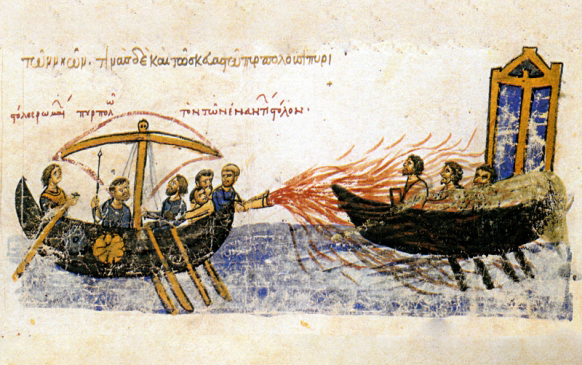 Приминение греческого огня византийским флотом